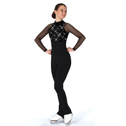 Ladiers Long Sleeve 1-Piece Ice Skating Catsuit 